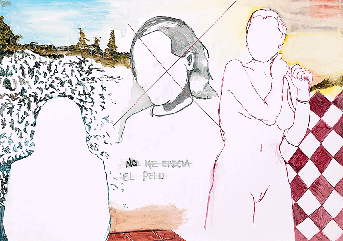 No me crecía el pelo, Óleo sobre papel couché, 77x110cm, 2019